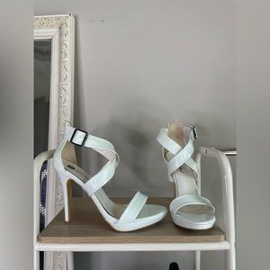 White crisscross strappy heels
